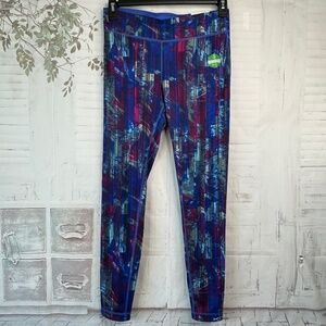 Aspire Womens Reversible Blue Wicking Stretch Fitted Tight Leggings Sz Medium M